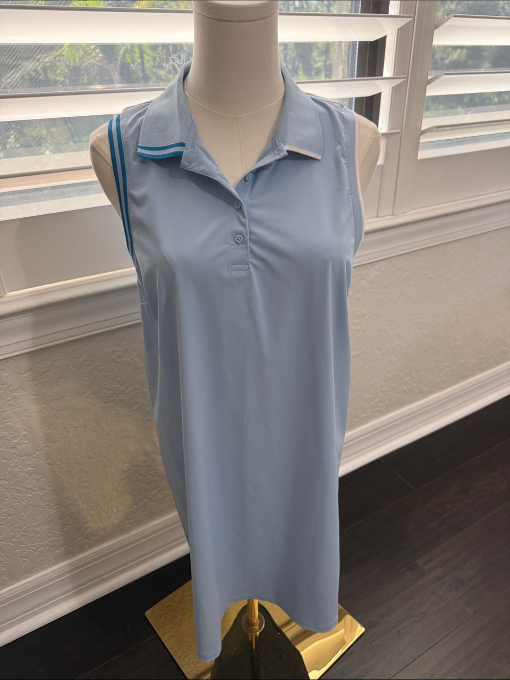 G/FORE Pale Blue Sleeveless Polo Golf Dress with Navy Trim